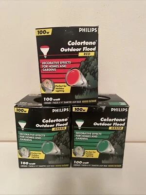 Lot/3 PHILIPS 100W PAR38~2 GREEN/1 RED~Colortone® Indoor/Outdoor FloodLight Bulb - Image 1 of 4