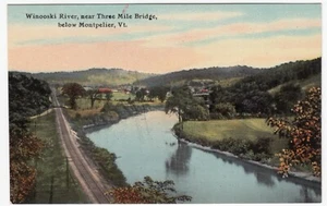 Montpelier Vermont~Winooski River & RR Tracks nr 3mi Bridge~ Vintage VT Postcard - Picture 1 of 2