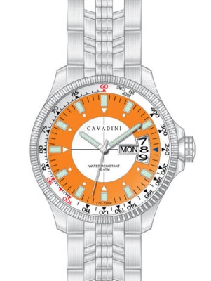 Cavadini Pilot Watch Men's Stainless Steel Day Date Orange CV-1604 Miyota 2305 - Image 1 of 3