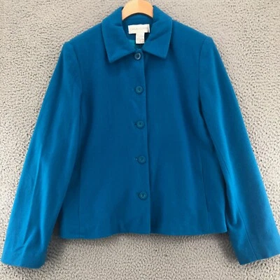 Casual Corner Jacket Womens 10 Blue Wool Cashmere Blend Collared Button Coat NWT - Image 1 of 4