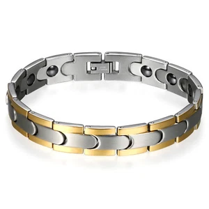 Men's Gold Silver Stainless Steel Magnetic Health Power Therapy Bracelet Chain - Picture 1 of 6