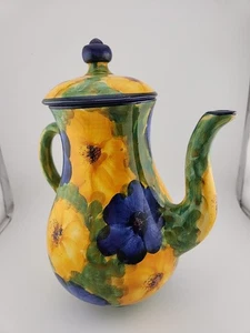 Del Rio Salado Floral Coffee Pot Vibrant Yellow Blue Green 9" - Picture 1 of 6
