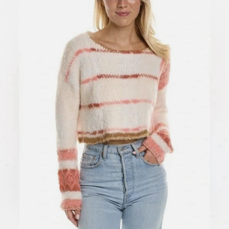 Nuevo suéter recortado difuso Free People para mujer pequeño nuevo con etiquetas $148 bloques de color a rayas Foto 1 de 4