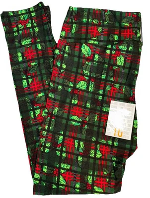 NUEVO LuLaRoe Alto y Curvilíneo (12-18) Verde Rojo Negro Azul Acebo Navidad Leggings Foto 1 de 4