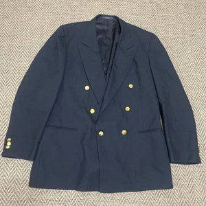Vtg  Double Breasted Navy Gold Button Blazer Jacket Sport Coat Men 44L 90s - Picture 1 of 15