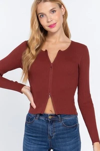 Rib Sweater Top W/front Zipper - Picture 1 of 7