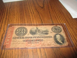 1859 $20 CENTRAL BANK OF PENNSYLVANIA HOLIDAYSBURG PA. - Picture 1 of 4