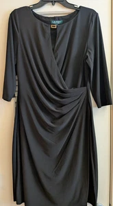 Lauren Ralph Lauren Black Women's Size 14 Faux Wrap Dress 3/4 Sleeves Classic - Picture 1 of 4