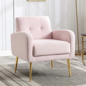 Pink Velvet Armchair Accent Chair Gold Legs Lounge Sofa Reading Seat Bedroom - Picture 1 of 3
