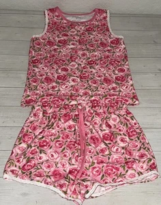 SweetHoney Pajama Set Tank Top Shorts Girls 10 10Y Pink Red Roses Pretty - Picture 1 of 8
