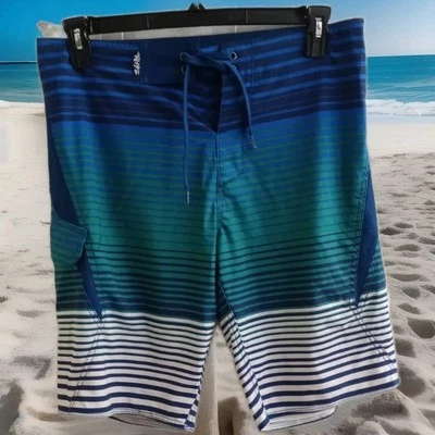 Salt Life Hombres Board Shorts 32 SLX QD Stingray Secado Rápido Elastizado Azul Blanco Verde Foto 1 de 4