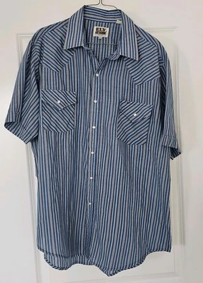 Camisa occidental de manga corta para hombre Ely Cattleman azul a rayas, perla a presión talla XL Foto 1 de 4