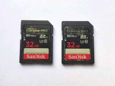 2x SANDISK EXTREME PRO 32GB SD MEMORY CARD 95MB/S GOOD CONDITION - Image 1 of 2