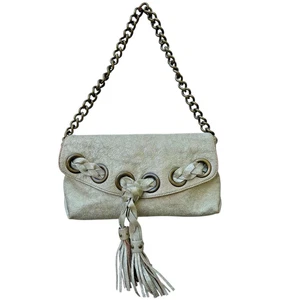 KOOBA Metallic Gold Shoulder Bag Tassels Leather Braided Brass Chain Strap - Picture 1 of 16
