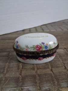 Porzellan Schmuckschatulle Vintage " Danke dem Herrn" Kostenloser Versand Floral - Bild 1 von 7