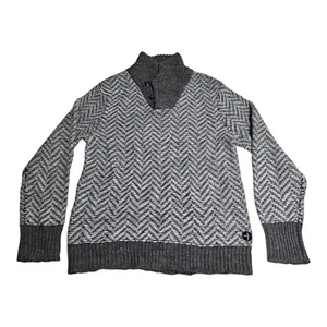 Relwen Pullover Herren Medium Schalkragen Fischgrät grau weiß Wolle Strick - Bild 1 von 6