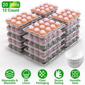 12 Count 20 Sets Clear Cupcake Boxes Disposable Cupcake Containers Stackable - Picture 1 of 16