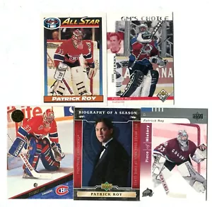 Lote de 5 tarjetas coleccionables de hockey Patrick Roy HOF CANADIENS COLORADO AVALANCHA (LOTE 45) - Imagen 1 de 1