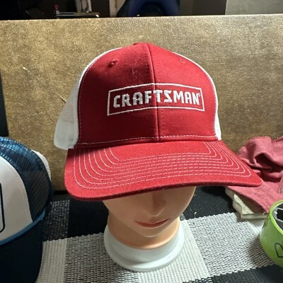 Boné Sears CRAFTSMAN masculino estilo caminhoneiro vermelho e branco malha - Snapback - Imagem 1 de 4