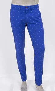 PANTALONE PULP CHINOS SLIM FIT STRETCH MICRO FANTASIA "PALME" BIANCO E AZZURRO - Foto 1 di 2