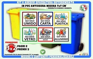 6 ETICHETTE ADESIVE RACCOLTA DIFFERENZIATA KIT COMPLETO PATTUMIERA ECO RICICLO - Picture 1 of 4