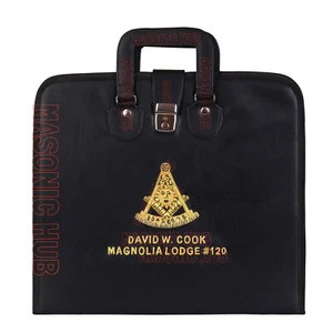 Masonic Hand Embroidered Customize Past Master  Masonic Apron Case with Handle - Picture 1 of 9