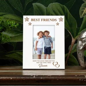 Best Friends White Engraved Wooden Photo Frame Gift FW-297 - Picture 1 of 2