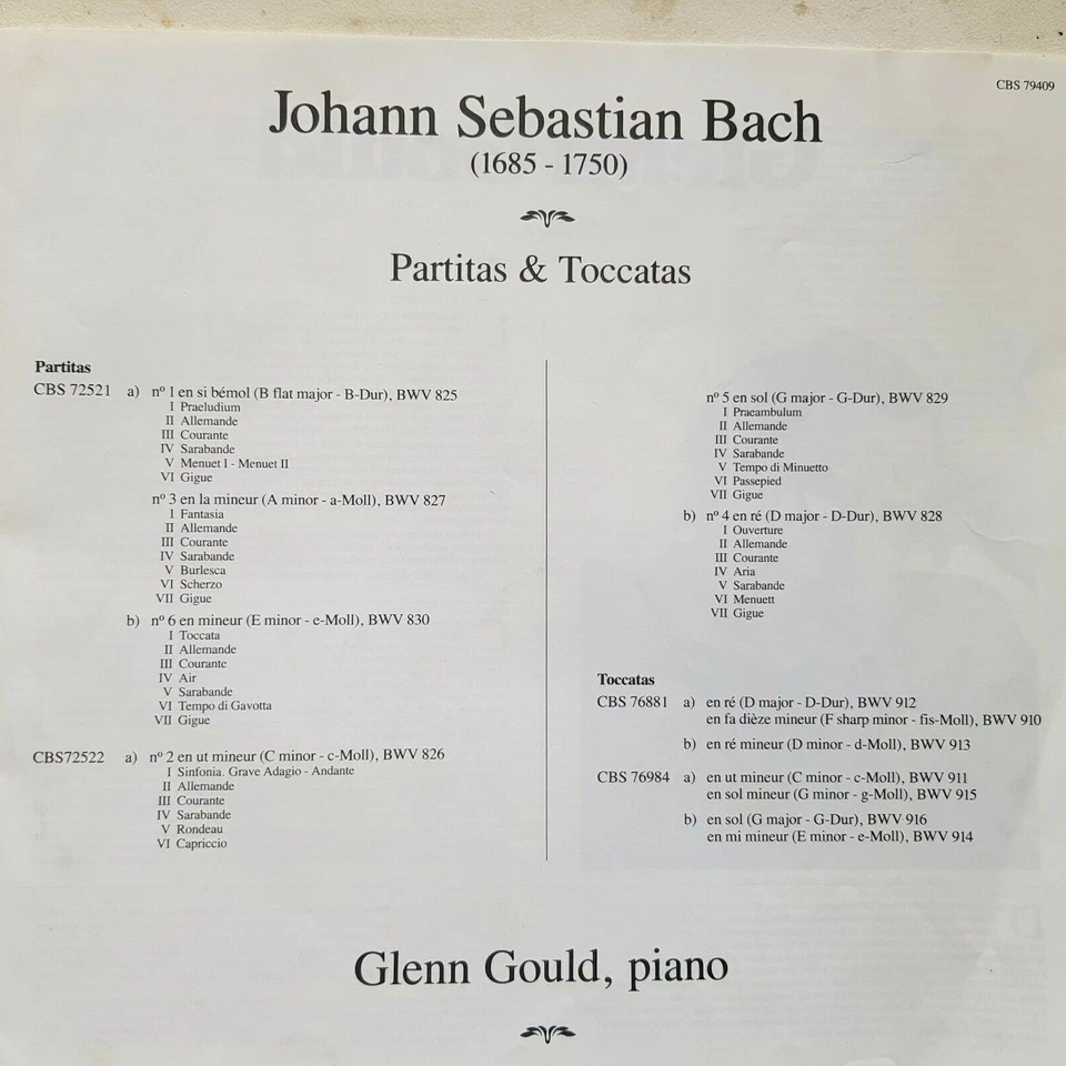 Booklet/Liner Notes/Insert for CBS Box set 79409,Gould:JS Bach Partitas/Toccatas - Image 1 of 4