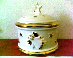 Weihnachtliche Gebäckdose - Engel- / Sternenmotiv - weiß / gold - Bild 1 von 2
