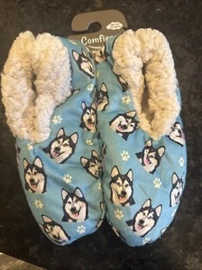Comfies Slippers Siberian Husky Dog One Size Fits Most Polyester Blue - Picture 1 of 4