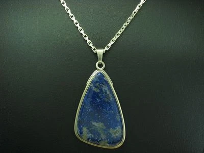 925 Collana IN Argento Sterling & 835 Ciondolo Con Lapislazzuli Ricoperto / - Immagine 1 di 3