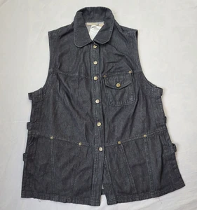 Vtg Hunters Run Black Denim Open Sided Long Vest Metal Buttons See Measurements - Picture 1 of 11