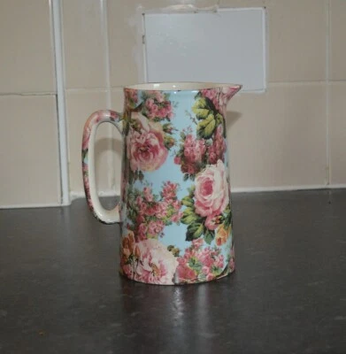 LARGE FLORAL JUG By ﻿CROWN MADE IN ENGLAND - Image 1 of 4