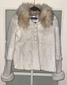 K-yen White Rabbit A Line Short Jacket With Fox Fur Collar Size S/M - Picture 1 of 6