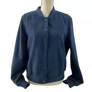 Faux Suede Bomber Jacket Navy Blue Size 12 - Picture 1 of 5