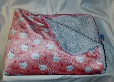 Manta Bebé Kidgets Conejito Conejo Corazón Amor XO Rosa Sherpa Espalda Minky Foto 1 de 4