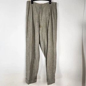 Pantalones de hombre vintage gris plisados de lana con puños 31x29 - Imagen 1 de 13