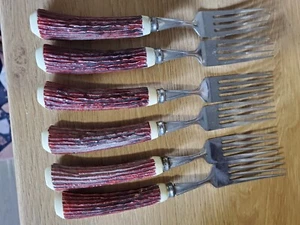 steak knives & Forks x 6 faux Anter handles Japan - Picture 1 of 3