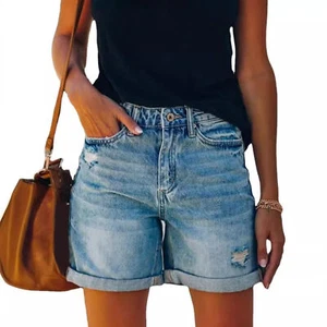 Lightweight Ripped Jean Shorts High-quality Denim Women's High Waisted - Picture 1 of 8