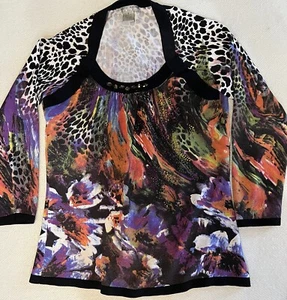 Alberto Makali Square Neck Animal Multicolor Pullover Women’s S Sweater Bedazzle - Picture 1 of 12