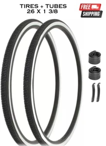 Pair of 26 x 1 3/8 Bicycle Black/ White Wall Tires Inner Tubes Bundle DURO - Picture 1 of 1