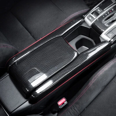 Fit 2016-2020 Honda Civic 10Th Carbon Style Armrest Box Cover Center Console CW - Image 1 of 4