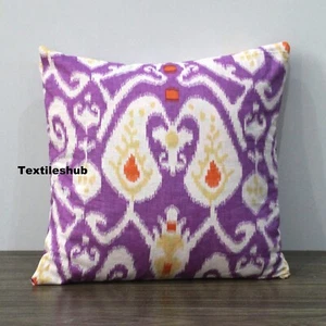 Indian Purple Ikat Cotton Cushion Covers Room Pillow Case Home Decorative Covers - Picture 1 of 5