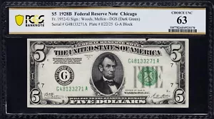 Fr.1952-G 1928B Chicago $5 Federal Reserve Note PCGS UNC 63 Minor Ink ~ SCARCE - Picture 1 of 2