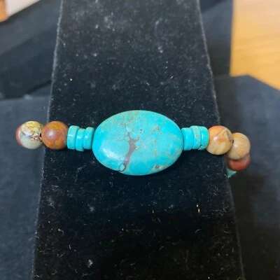 Pulsera 7" Mujer Turquesa Latón Cuentas Mineral Foto 1 de 4