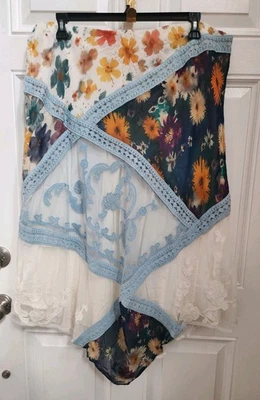 NUEVO SIN ETIQUETAS ANTHROPOLOGIE Falda Asimétrica Multicolor Floral Encaje Talla 2X  Foto 1 de 4
