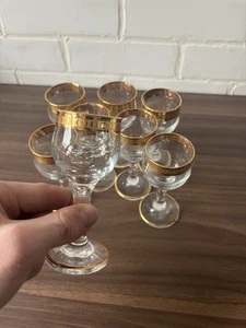 8 Vintage klare Cordial Likör Gläser mit Gold Akzenten Made in Italy EUC MCM - Bild 1 von 5