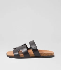 New Django & Juliette Necho Black Leather Slides Womens Shoes Casual - Picture 1 of 5