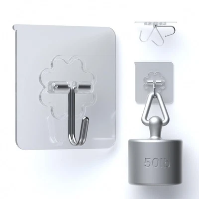 24 Packs Hooks for Hanging 50lb Wall Hooks Transparent Reusable Waterproof Ad... - Image 1 of 4