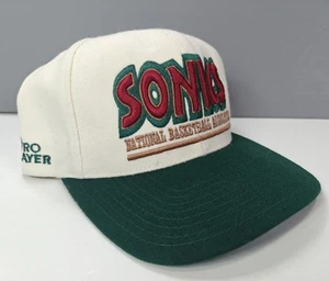 RARE Vintage SEATTLE Super SONICS Pro Player Snapback Hat 90s Off White NBA  - Picture 1 of 11